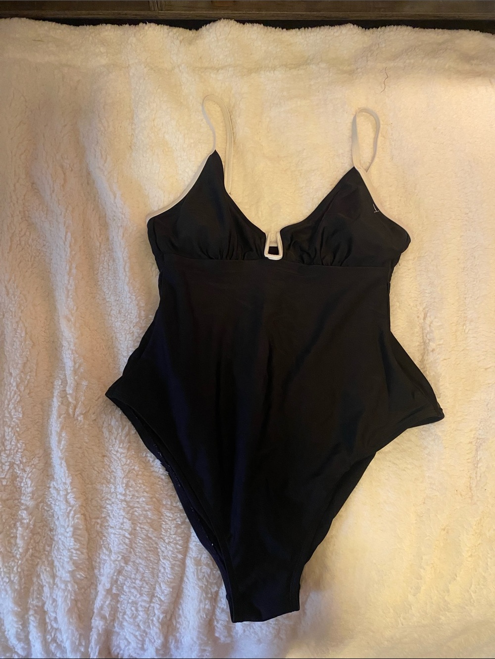 Shade & Shore Black One-Piece Swimsuit with White Straps
